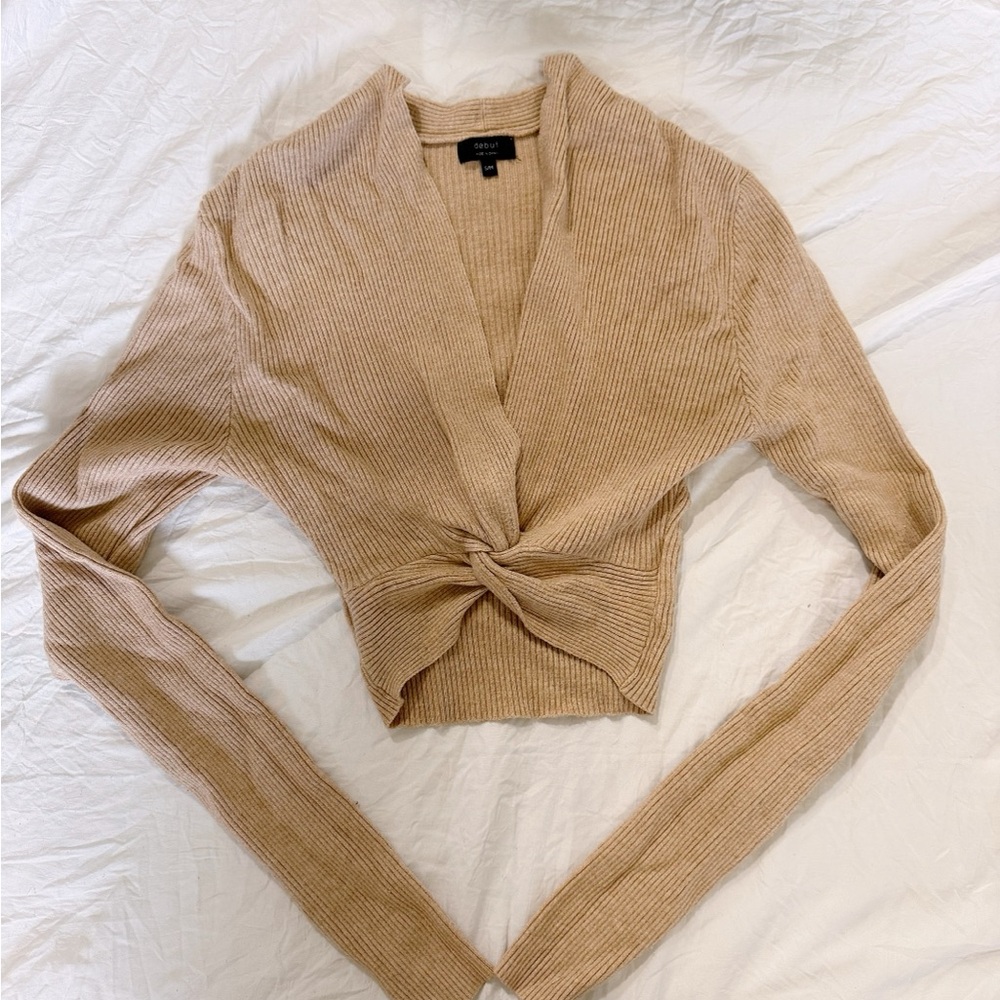 Debut Tan Knotted Ribbed Top
